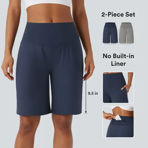 Halara 2-Piece SoftlyZero Airy High Waisted Pockets InstantCool Yoga Bermuda Shorts Set #BackToSchool
