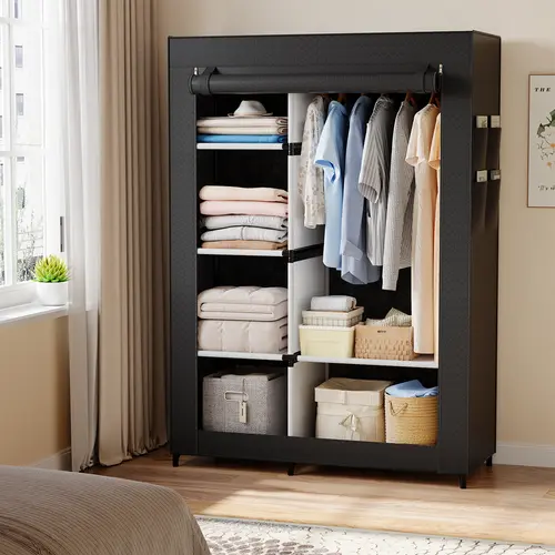 Sweetcrispy Freestanding Bedroom Armoire - Portable Stable Garment Rack with Cover, Spacious Storage Organization Unit, Space-Saving Modern Indoor Furniture for Small Room, Apartment Stuff, Basement
