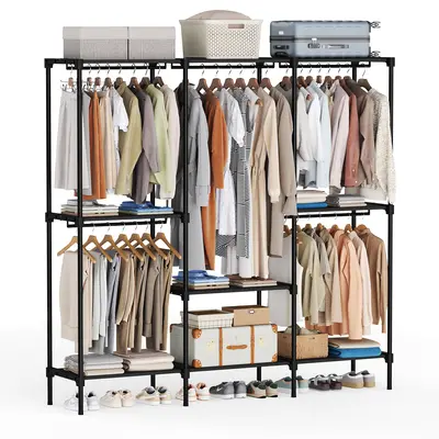 Sweetcrispy Portable Wardrobe Closet - Free-Standing Adjustable Organizer with Tier Shelves, Clean Aesthetic Storage Rack for Bedroom, Cloakroom, Adjustable Organizer Wardrobes
