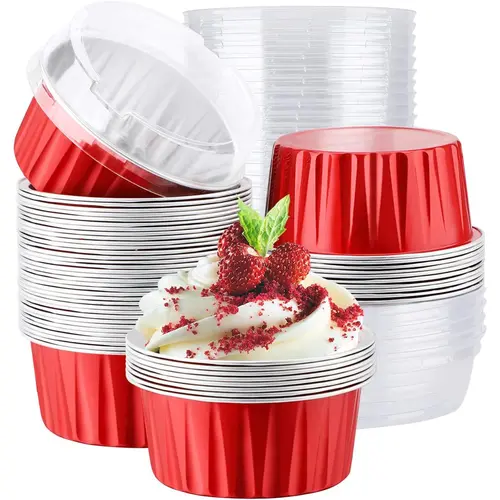 Disposable Aluminum Foil Ramekin Cups with Lids, 30pcs 5oz/125ml Baking Liners - Baking Tools for Batch Baking, Parties, Home Festive Disposable Tableware Accessories, Utensils,sohochic