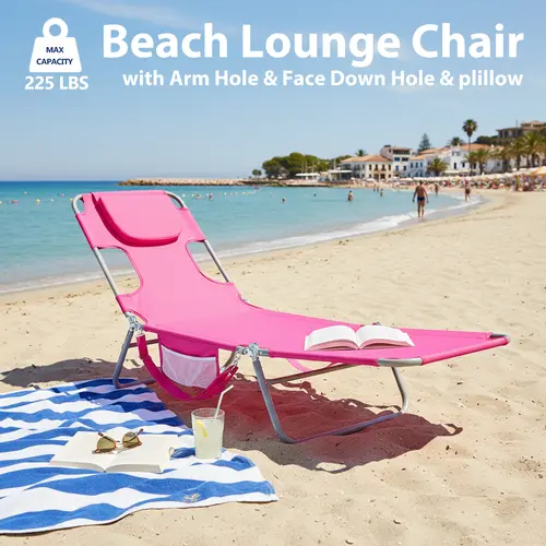 Sweetcrispy Folding Adjustable Outdoor Chaise Lounge Chair - Metal Frame, Non-Collapsing Backrest System, Resistant Fabric, Backpack Straps, Side Pocket, Easy Storage, Relaxing Comfort Design for Patio, Poolside, Backrest System Does Not Co
