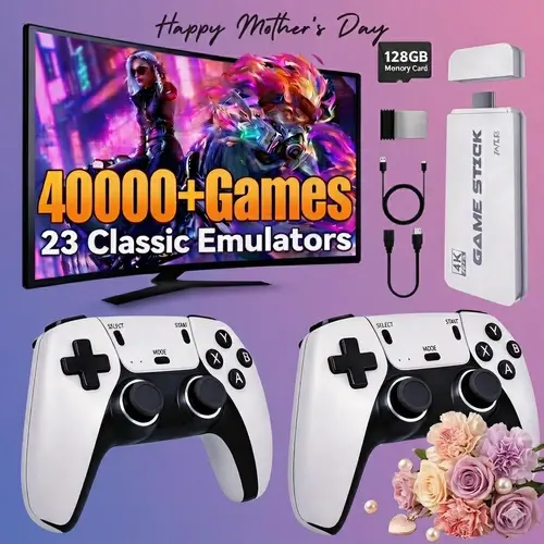 M15 Plus Retro Game Stick USB - 2026 Plug & Play Home Video Game Console, 2 Wireless Button Controllers, Cool Gadgets Vintage Gadgets Unique Gifts for Man Mens Gifts for Adults (Birthday, Holiday Parties) Compatible with TV/PC/Monitor, Retro Games, 2 Cont