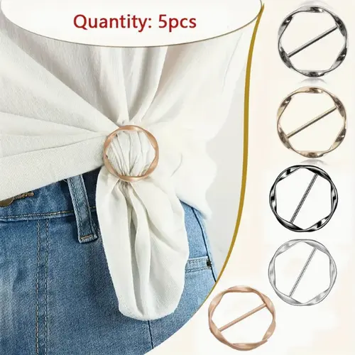 Metal Ring Waist Button Scarf Button Fashion Corner Hem Waist Knotted Brooches Women T-shirt Fixed Buckle Girl Decor Accessories