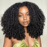 Pobokix Burmese Curly 3 IN 1 Half Wigs Human Hair Glueless Wig Human Hair Half Wig Drawstring 200% Density Burmese Curly Hair Half Wig For Women,sohochic
