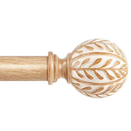 Inovaday 1-Inch Heavy Duty Curtain Rods for Windows - Rustic Boho Drapery Pole Set with Imitation Wood Grain, Olive Leaves Finials, High Weight Capacity, Smooth Texture, Included Hardware for Fast Setup, Indoor/Outdoor Use,sohochic