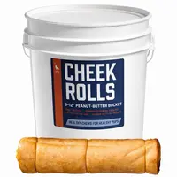 9-12” Peanut Butter Collagen Cheek Roll Bucket (14 Pack) 100% Natural and Extra-Thick - Single-ingredient - Long-lasting for Big Dogs and Aggressive  Chewers