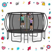 SkyBound 12Ft 14Ft 16Ft Recreational Rebounder Trampoline for Kids & Adults, Outdoor Stable Exercise Trampoline with Galvanized Steel Frame, Curved Safety Enclosure, UV-Resistant Jump Mat, Basketball Hoop, Ladder Access