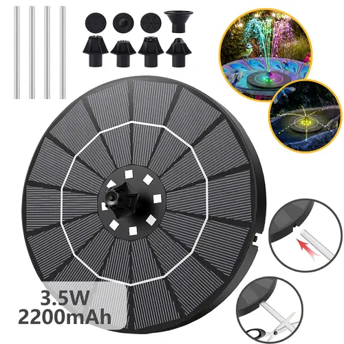 summerwins 3.5W Solar-Powered Colorful LED Floating Fountain Pump with 2200 mAh Battery, 7 Miniature Water Features, 4 Windproof Fixing Rods, Safety Protection, Long Operation for Garden Pond Backyard Decor, LED Lights, Solar Powered Floating Pump, Outdoo