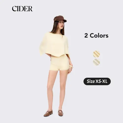 Cider 2-Piece Set Knit Boat Neck Cloak Top & Lettuce Trim Shorts Set Casual Womenswear SohoChic