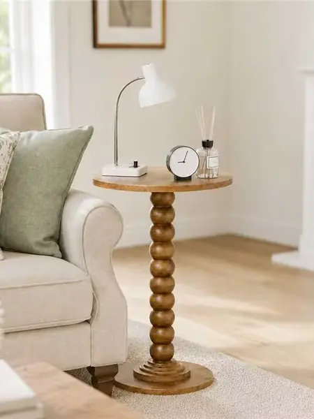 Sweetcrispy Circle Side Table - Solid Wood Leg Small Drink Table with Steady Nonslip Base, Living Room Furniture, Bedroom Furniture