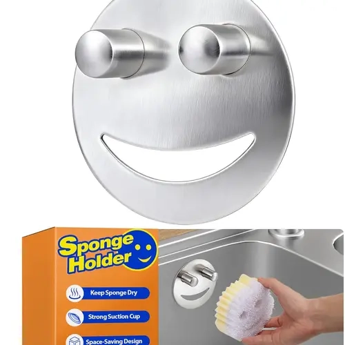Stainless Steel Sponge Holder For Scrub Daddy Mommy Sponge, Bathroom Kitchen Sink Caddy Organizer Storage with Suction Cup, Dishwasher Safe, Keep Sponge Dry, Silver, 1-Pack