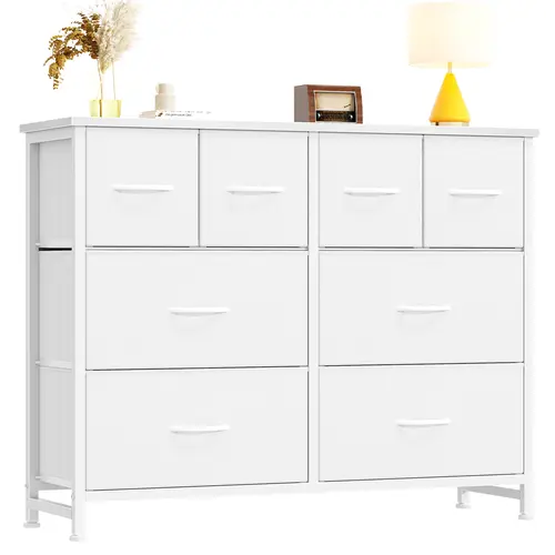 Sweetcrispy 8 Drawer Storage Cabinet with Wood Top and Metal Frame, Fabric Dresser Organizer for Bedroom and Living Room