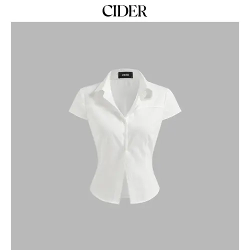 Cider Cotton-blend Polo Neck Stripe Short Sleeve Shirt