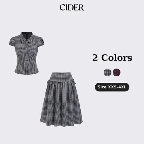 Cider Gingham Top & Low Rise Drawstring Ruched Midi Skirt Set SohoChic