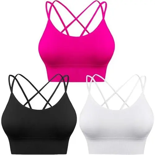 Marvmys Women's 3-Pack Strappy Twist Workout Bras - Cross-Strap, Moisture-Wicking, Breathable Active Everyday Bras for Yoga, Gym, Breathable Workout Bra, Exercise Bra