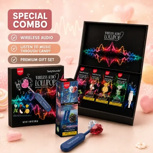 AMOS Wireless Audio Lollipop Gift Box TastySounds  – Bone Conduction Music Candy, Multi-Flavor Variety Pack, Rechargeable Singing Lollipop, Unique Tech Sweet for Parties & Gifts Pre-Sale