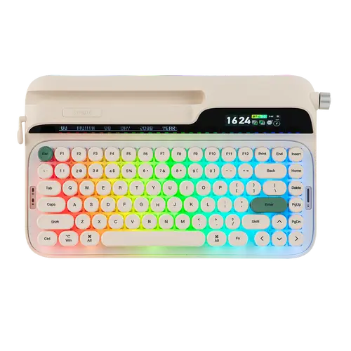 EPOMAKER Glyph 75% Compact Ergonomic Keyboard - Hot Swappable Wireless, Rechargeable Bat., RGB, Round PBT Keycaps, Onboard Screen, Knob, Lever, Wrist Rest, Top-Mount, ASMR-Friendly, Custom Software, Creamy Keyboard for PC/MAC (Custom Setup)