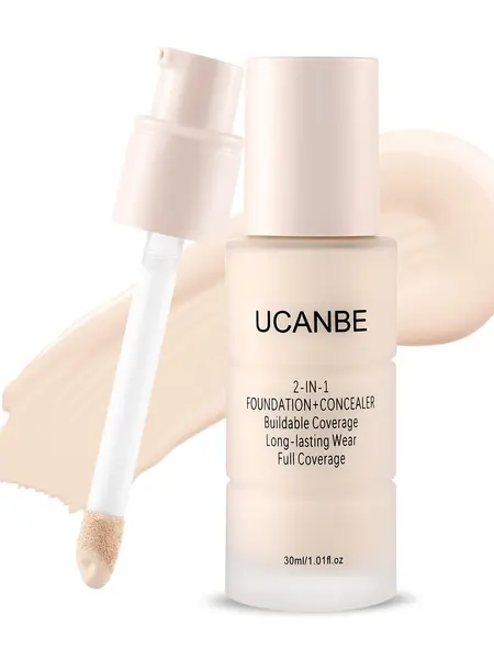 UCANBE 2-in-1 Foundation & Concealer Cosmetic (01 Fair Ivory) - Full Coverage Matte Pump, Hyaluronic Acid, Long-Lasting Waterproof Transfer Proof, Gluten Free, Fragrance Free, for Oily Skin, Flawless Base Makeup Products,sohochic