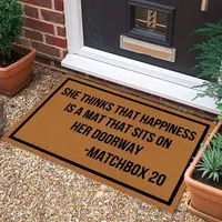 summerwins Funny Welcome Non Slip Rug - "She Thinks That Happiness Is a Mat" Home Accessory, Rubber Back Indoor/Outdoor Entryway Decor, Funky Home Decor for Front Door, Household Textile Doormat