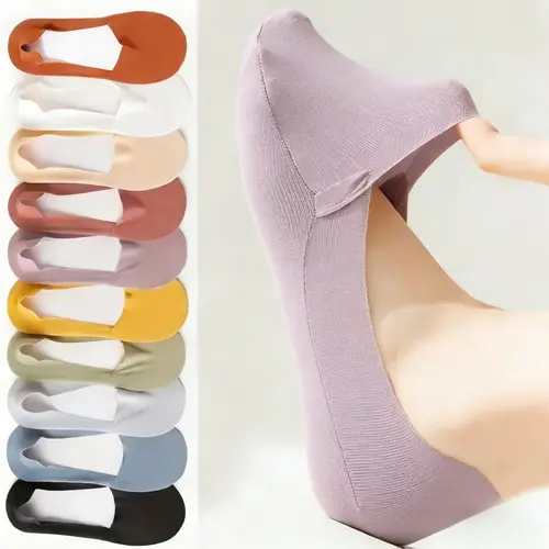 Women's 10-Pair Plain Invisible Fit Socks for Women, Lightweight Comfortable Cushioned Sole Silicone Foot Socks with Anti-Slip Grip & Stability, Breathable Moisture-Wicking Ankle Style for Ballet Flats, Stylish Casual Design,sohochic