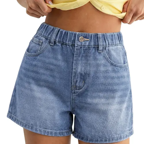 luvamia Jean Shorts for Women High Waisted Baggy Wide Leg Elastic Waist Mom Denim Shorts 4" Inseam Casual Summer Jorts