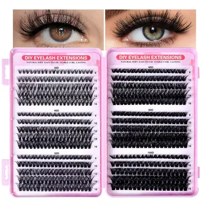 Lash Clusters Kit Natural Individual Lashes Wispy Eyelash Extensions 8-16mm DIY Lash Extension Kit Lash Bond and Seal Waterproof, Lash Applicator, Thick False Eyelashes Kit,back to school,back to school haul