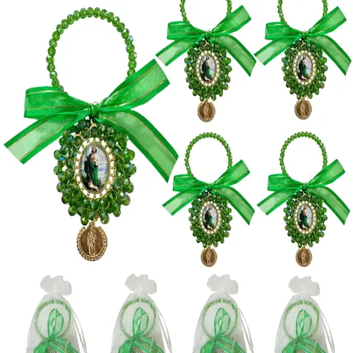4pcs Organza Bags with Saint Jude Virgin Mary Medals, Rosary Catholic Religious Gifts, Car Hanging Charms and Home Door Hanger Decor, Home Hanging Decoration Home Decor Products