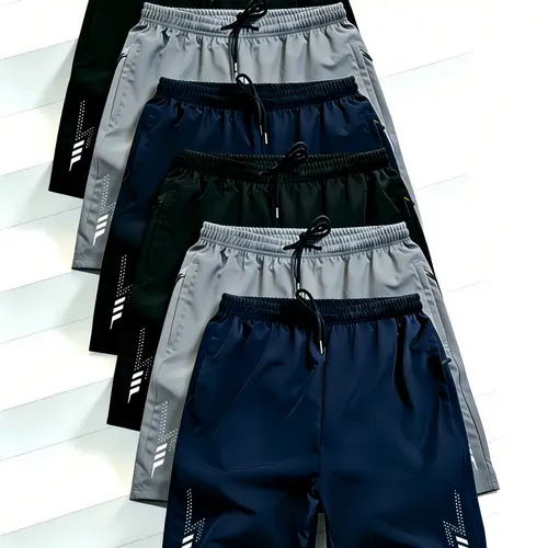 6Pack Men'S Summer Drawstring Casual Shorts with Drawstring waist  Zippered pockets  - Breathable Fabric, Quick-Dry - Perfect for Outdoor Sports, Running, Hiking - Ideal Gift for Active Me