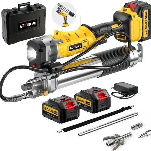 GEVEELIFE Aluminum Electric Grease Gun - 10,000 PSI, 2×2000mAh Cells, Fast Charger, 90° Swivel Coupler, Works with Bulk/Cartridges Grease for Farm, Truck, Fathers Day Gift, Led Lights, Batteries, 90° Swivel Reach,toolupgrade