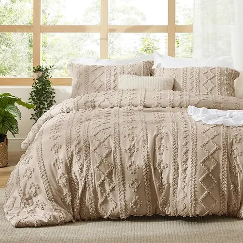 Bedsure 3-Piece Tufted Boho Comforter Set - Soft Jacquard Embroidery Bedding, Farmhouse Shabby Chic Style, All- Season Use, Ideal for Bedroom Decoration,sohochic