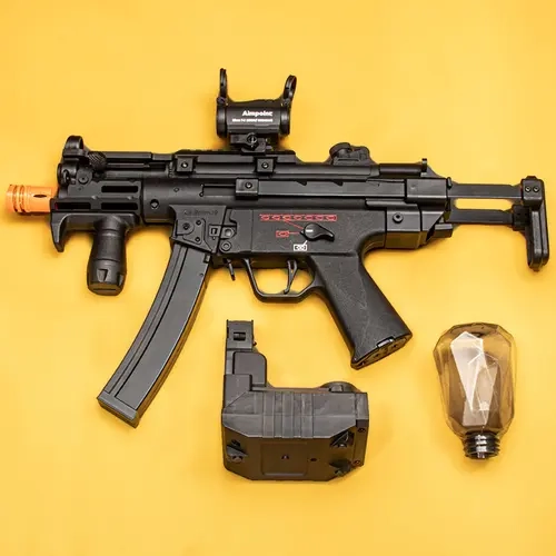 electric toy Gel Blaster, equipped with dual magazines, non removable orange muzzle, extendable rear support, best choice for gift giving
