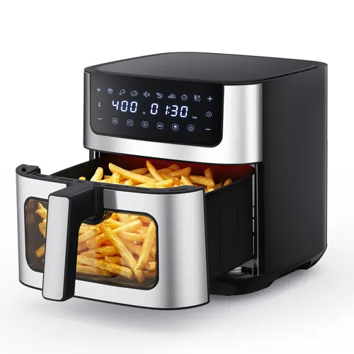 Sweetcrispy 6.34QT Stainless Steel Air Fryer with 8 Preset Cooking Programs, 400°F Adjustable Temperature, 90-Min Timer and Dishwasher-Safe Basket