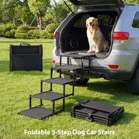 【SohoChic】Cozila Foldable Dog Stairs for Car, 5-Step Heavy-Duty Pet Car Steps with Anti-Slip Surface, Portable & Secure for SUVs & Trucks Summervibes petlovers campingessentials, Textured, Easy Access, Aluminum