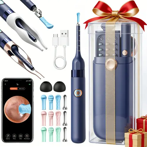 12pcs Gentle Silicone Ear Wax Removal Tool Set - Rechargeable Battery-Powered, Wi-Fi, Light & 3P Precision Lens Camera, Safety Stopper, Nose Picker, Compatible with IOS & Android, Self Care for Beginners, Christmas/Birthday Gift,sohochic