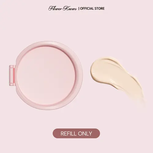 Flower Knows Bunny Garden Collection Cushion Foundation (Refill Only), Ultra-Light Full-Coverage Vintage Makeup Product with 80% Skincare Essence, Hyaluronic Acid, Pore-Blurring, Long-Lasting, Anti-Fade, Compact, Smooth Daily Cosmetic, Makeup Products