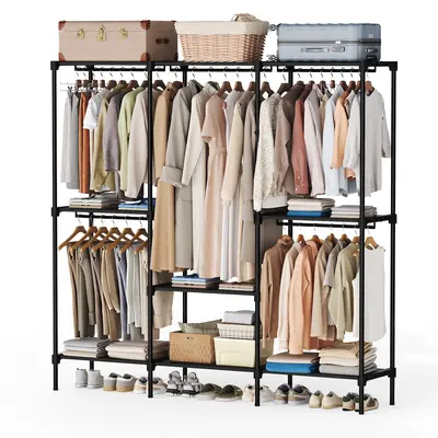 Sweetcrispy Wardrobe Closet Armoire - Portable Hanging Clothes Rack, Sturdy Base Free-Standing Furniture with Tier Shelves, Storage Organization for Bedroom Storage