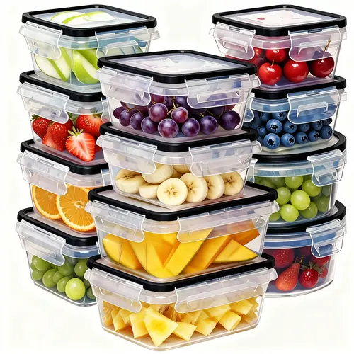 GHQ Airtight Kitchen Utensils Food Storage Set (12 Pieces with Lids) - Collapsible, Leak-Proof, Food-Grade Transparent Plastic, Stackable, Microwave/Dishwasher Safe, Meal Prep Containers with Labels & Pen,sohochic