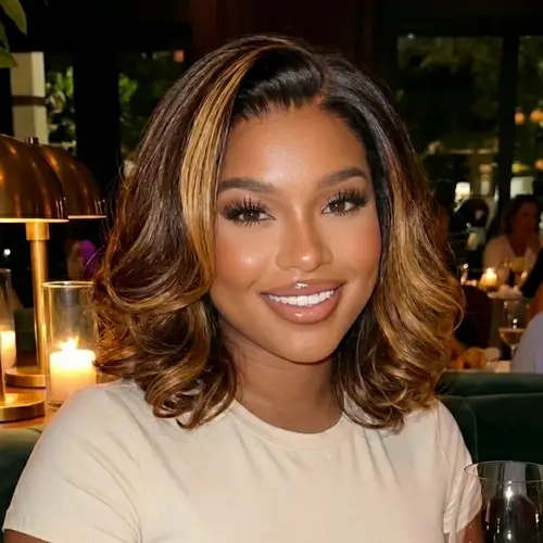 UNice Glueless Balayage Brown Highlight Human Hair Lace Closure Wig - 7x5 HD Lace Side Part Body Wave Bob, Drawstring Natural Hairline, Wigs Human Hair, Brunette Style, Human Hair Wigs,sohochic