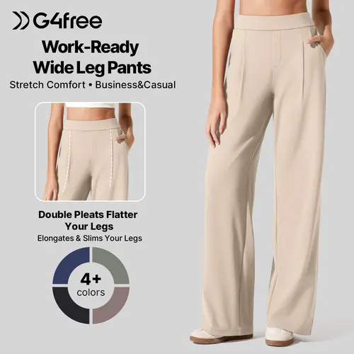 G4Free ShiftReady Women's High Waist Wide Leg Yoga Bottoms - Basic Dressy Casual Slacks with Pockets, Work Trousers, Bottom,#sohochic
