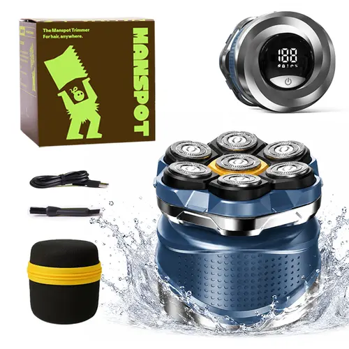 MANSPOT 7D Electric Head Shaver for Men, Cordless Waterproof Men's Personal Gadgets for a Smooth Shave, USB Rechargeable Battery for Wet & Dry Use, Cordless Waterproof Shaver, Batteries, Beard Hair Shaver, Daily Care,back to school,back to school haul