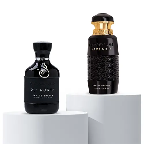 Embarouge Midnight Mystery Duo | 2-Pack Perfume Set | 2x100ml (6.8 Fl. Oz Total) | 22° North & Kama Noir | Woody, Amber & Vanilla Gourmand Fragrance | Long Lasting Eau De Parfum