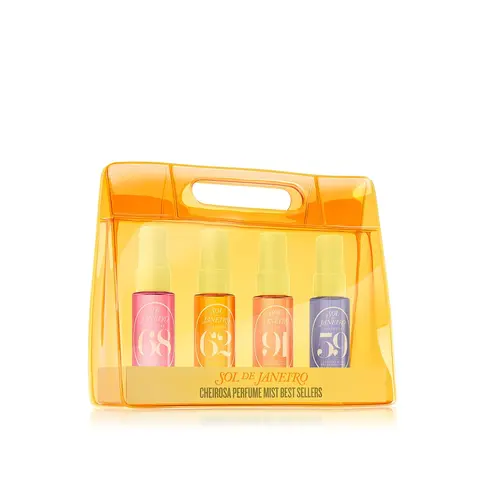 Sol de Janeiro Cheirosa Perfume Mist Best Sellers Limited Edition Set - TikTok Shop Exclusive Beauty Products, Curated Fragrances: Warm 62, Fruity Floral 68, Rose 91, Woody 59 Liquid Unisex Fragrance with Reusable Yellow Jelly Bag