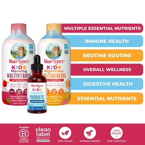Kids Liquid Triad of Health Bundle - Kids Liquid Morning Multivitamin & Nighttime Multimineral - Kids Liquid Probiotic