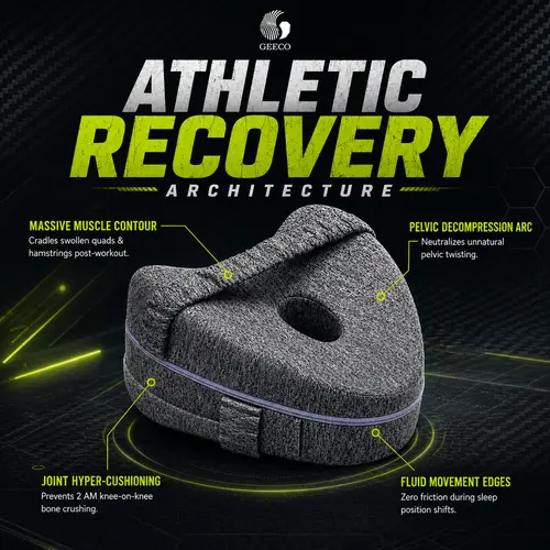 GEECO Orthopedic Memory Foam Knee Pillow - Heart Shape, Adjustable Strap-Secure Fit, Contoured Hip & Leg Support, PU Material, Soft Support for Knees, Washable Cover for Side Sleepers, Post-Workout Rest, Hip Relief,sohochic