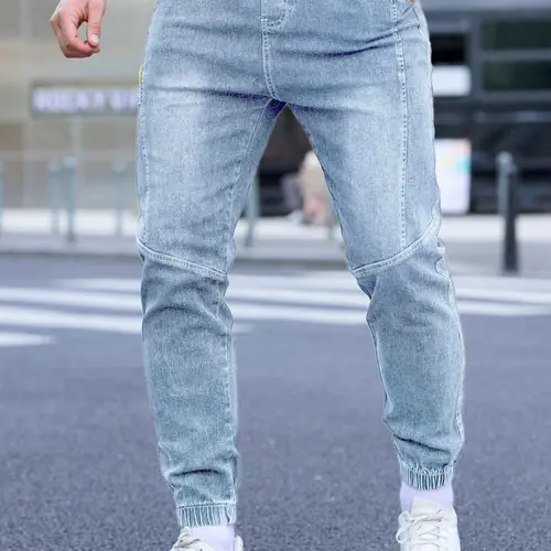 Men's Spring Summer Thin Denim Cargo Pocket Pants, New Arrival 2026 Casual Streetwear Workwear Jogger Jeans, Plain Pocket Jeans, Comfortable Men's Fashion Bottoms, Pocket Design Jeans