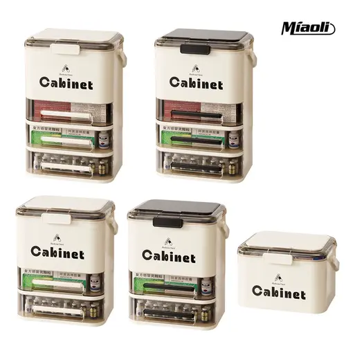 MiAoLi Lockable Square 1-3 Tier Drawer Medicine Cabinet - Eco-Friendly Cream White PET Home Organizer with Key Lock, Lockable Doors Protect Stored Items, 360-Rotation Transparent Bins, Handle, Wheels, Dental & Eye Care Compatibility for Home, Balcony Use