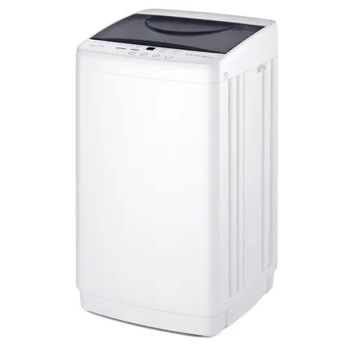 Sweetcrispy Space Saver 7.7lb Full-Automatic Portable Washing Machine, Stainless Steel Drum, 10 Wash Cycles, Auto Balance Detection, LED Display, Compact Mini Washer for Home, Apartment, Dorm