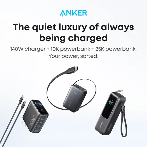 Anker 3-in-1 Ultimate Charging Bundle (Multi-Options) | 165W 25,000mAh Laptop Power Bank + 140W 4-Port/45w Smart Display Charger + 5K/10K mAh Power Bank | All-in-One Kit for iPhone, MacBook, Samsung; Anker Bundle,sohochic