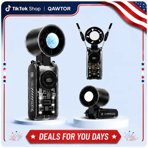 Qawtor 5-in-1 Mini Portable Handheld Turbo Fan, Semiconductor Cooling to 16°C, 3600mAh Batteries Operated, Up to 12H Working Time, LED Power Display, 199 Wind Speeds, Quiet Outdoor Gadgets for Travel, Cool Gadgets for Adults, USB Mobile Fan