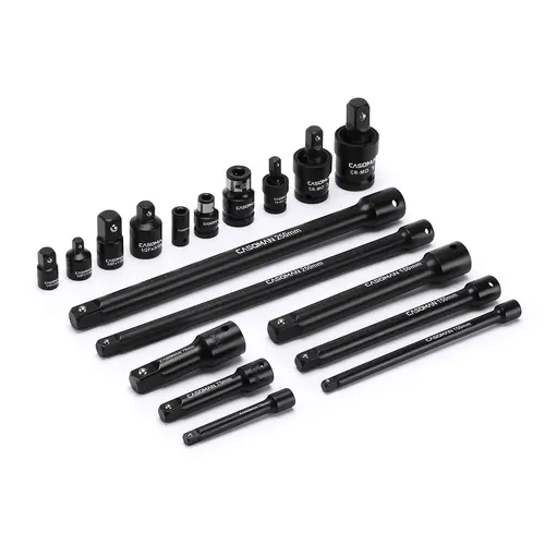 CASOMAN 18-Piece Socket Wrench Set, Premium CR-V Steel Black Phosphate Finish Repair Tool, Mechanic Gear with Adapters, Extensions, Universal Joints, Impact Coupler, Wrench Extension & Impact Socket Tool Kits, Professional Gift,toolupgrade